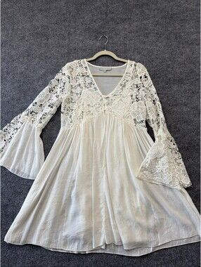 J Gee Ivory Lace And Rayon Blend Boho Dress Size m